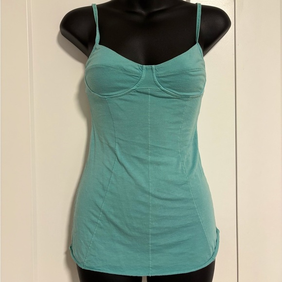 Aritzia Wilfred Pima Cotton Ocean Blue Teal Spaghetti Strap Tank Top Size Small - Picture 1 of 10